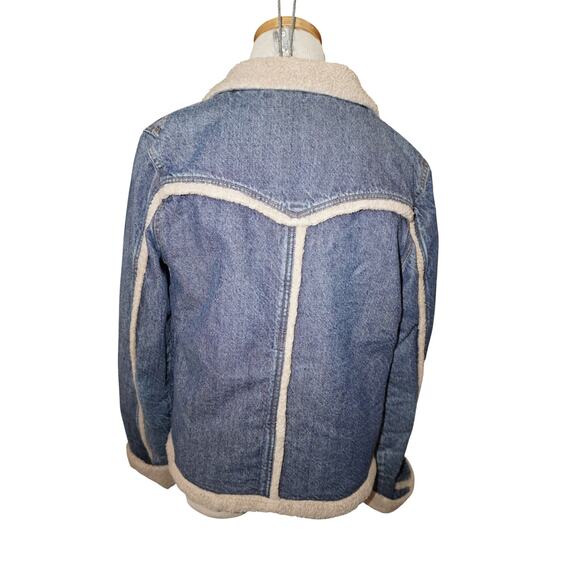 Vintage Anchor Blue Sherpa Lined Denim Jacket Women’s Size L  (Missing Buttons) - Picture 6 of 10